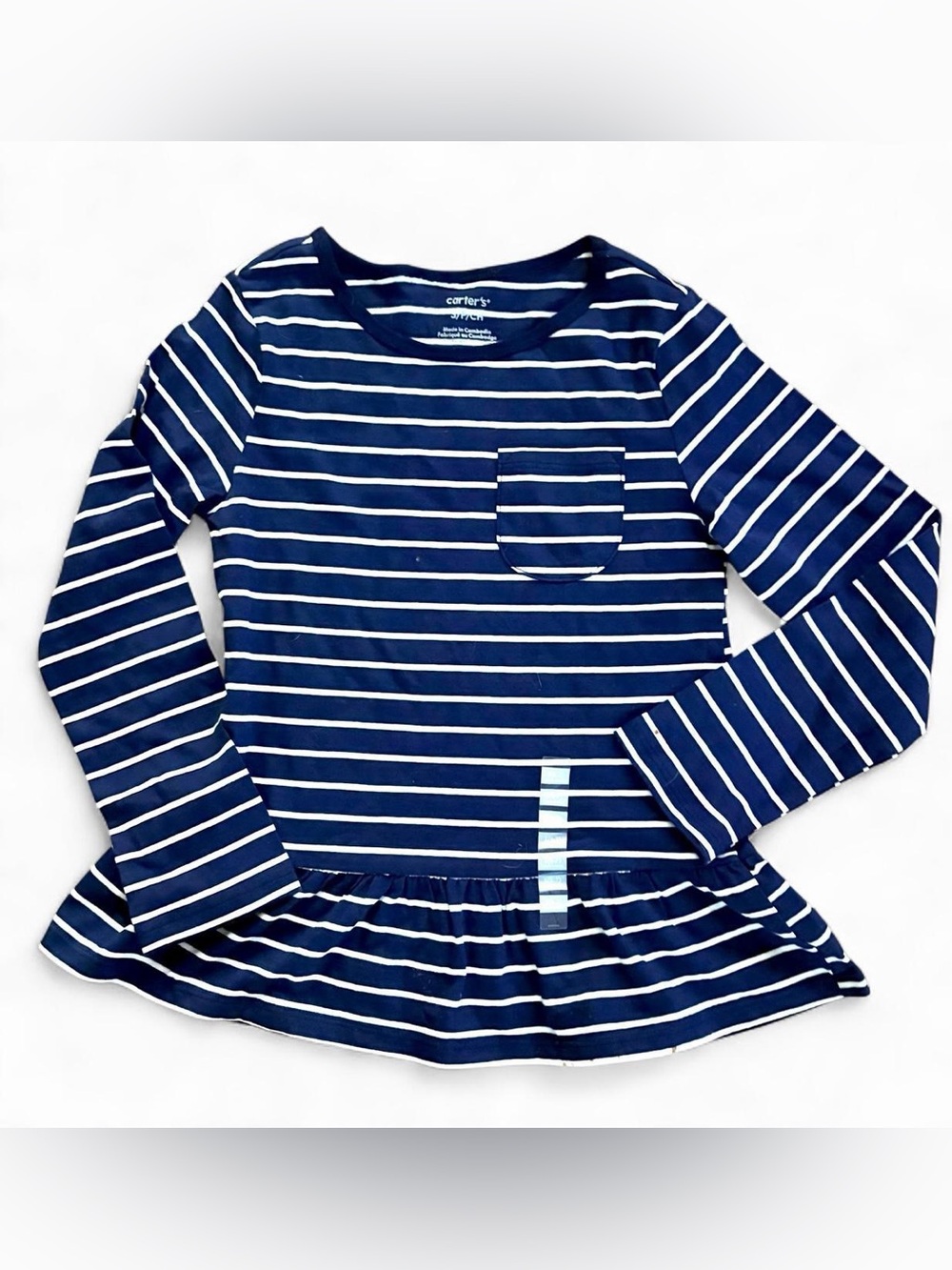 NEW! Carter's Navy & White Striped Long-Sleeve Peplum Top for girls Sz S